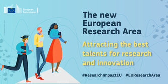 Grafica raffigurante dei ricercatori universitari e la scritta The new european research area - attracting the best talents for research and innovation